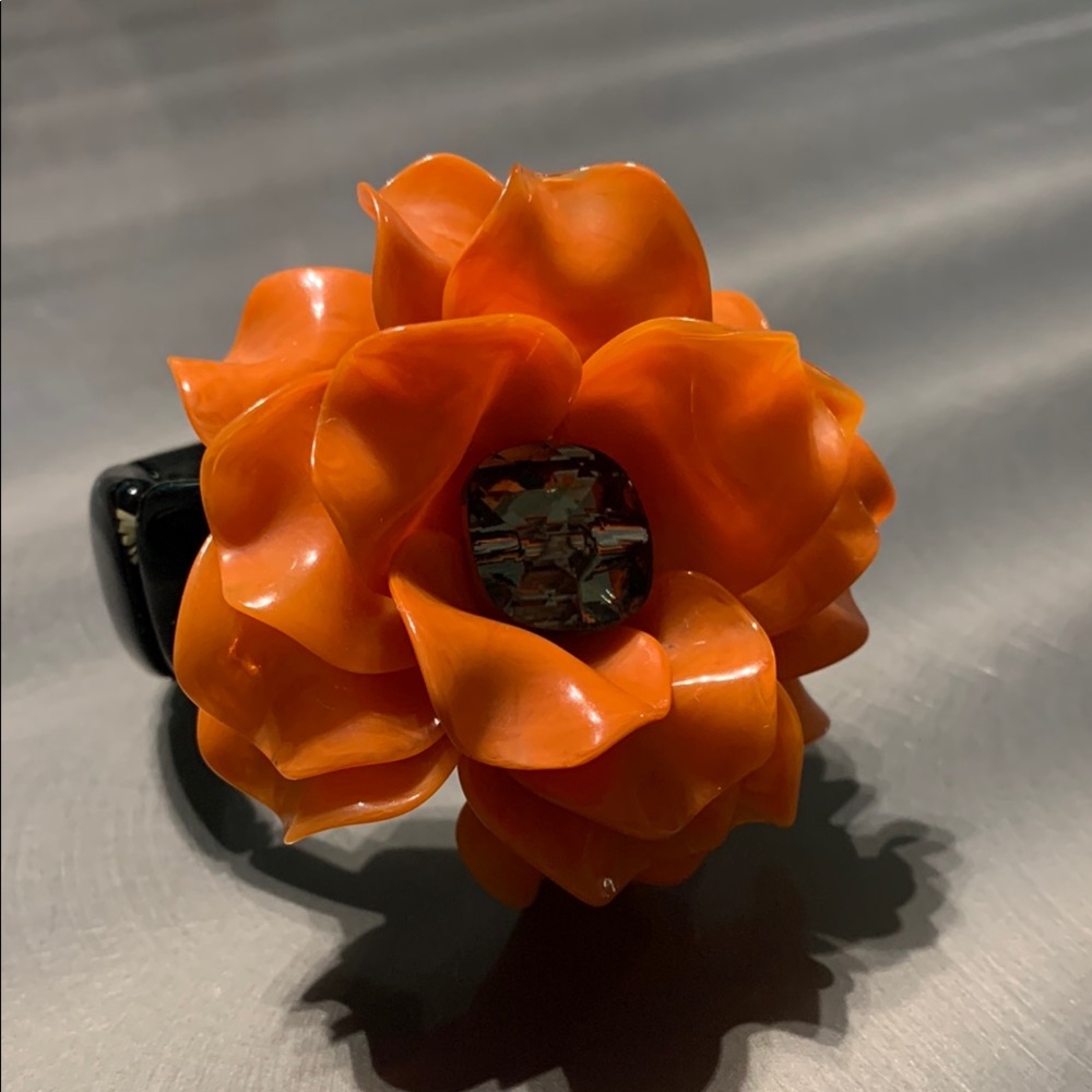 Coral 3-D Flower Stretch Band Bracelet